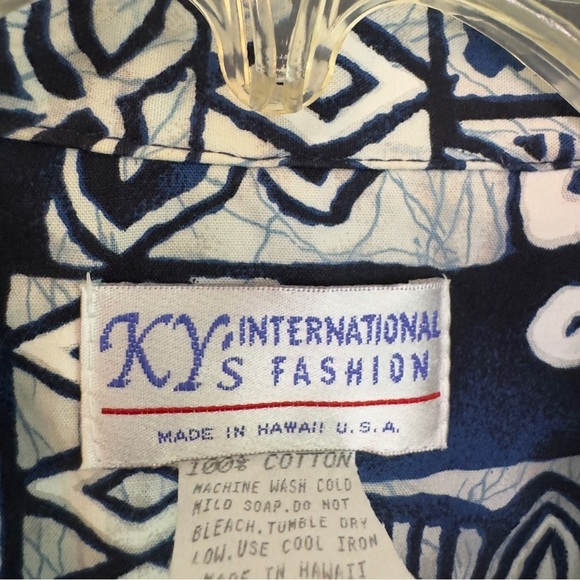 Ky's Made In Hawaii Aloha Hawaiian Short Sleeve Button Up Shirt Blue Floral Sz M - Picture 2 of 16